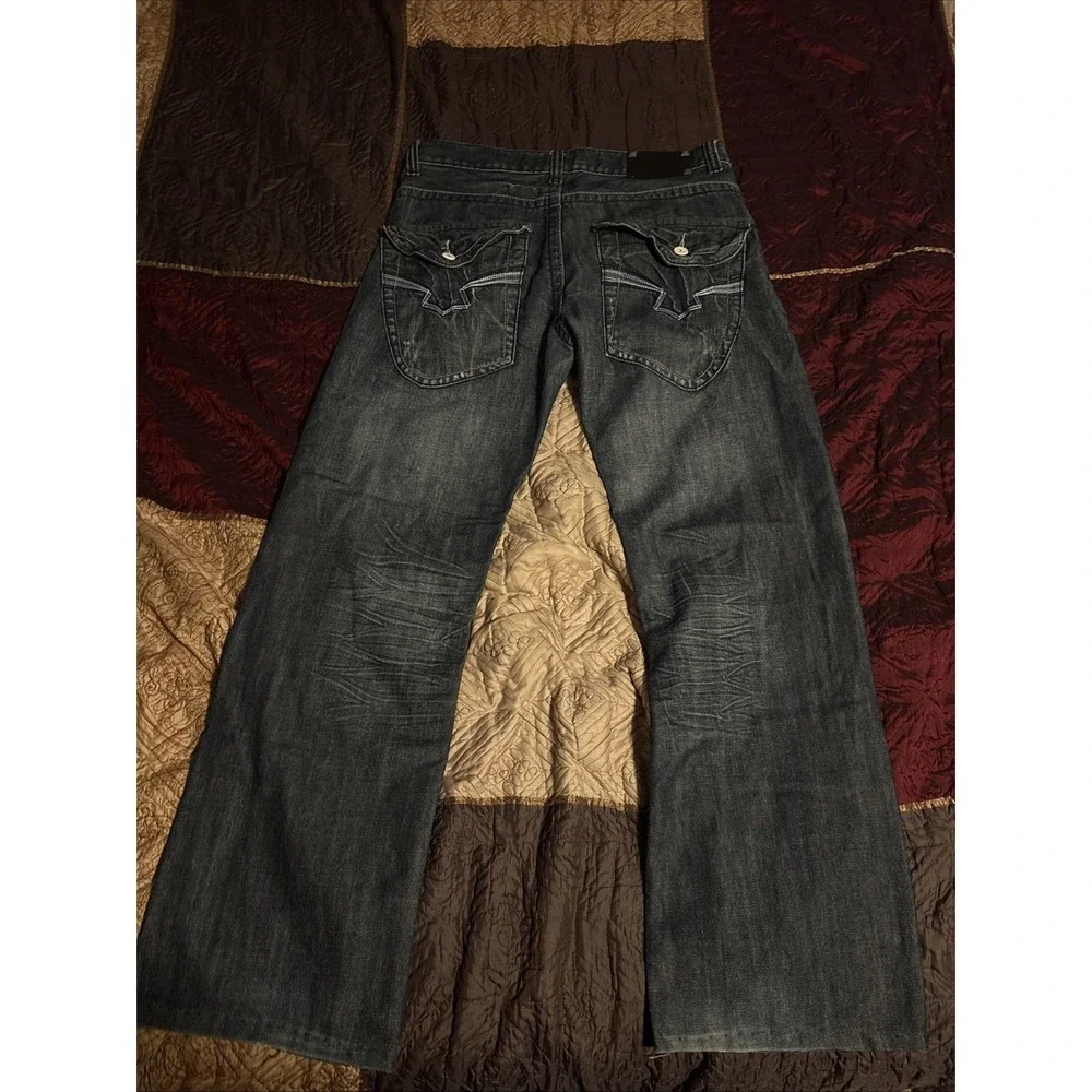 Reward Jeans Mens 32x29 Straight Fit‎ Denim Dark Wash Saw Tooth Pocket Hemmed